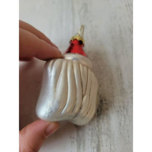 Santa star face glitter blown glass ornament Xmas decor - Picture 3 of 5